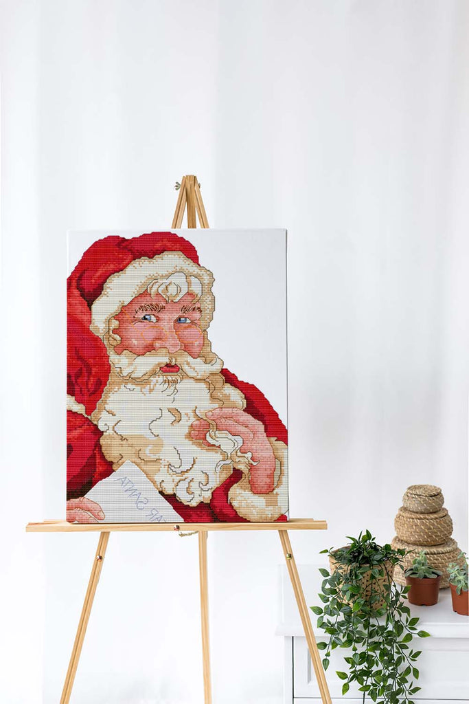 Kreuzstich - Weihnachtsmann mit Wunschzettel | 30x40 cm - Diy - Fadenkunst
