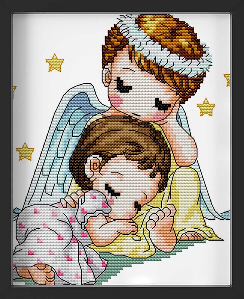 Kreuzstich -  zwei Kinder als Engel | 20x20 cm - Diy - Fadenkunst