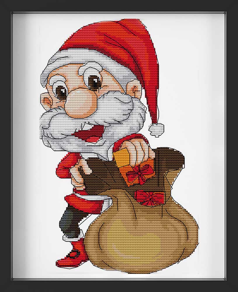 Kreuzstich - Lustiger Weihnachtsmann | 20x35 cm - Diy - Fadenkunst