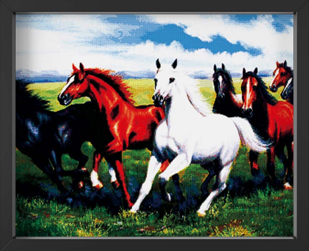 Kreuzstich -  Pferde auf der Weide | 100x50 cm - Diy - Fadenkunst