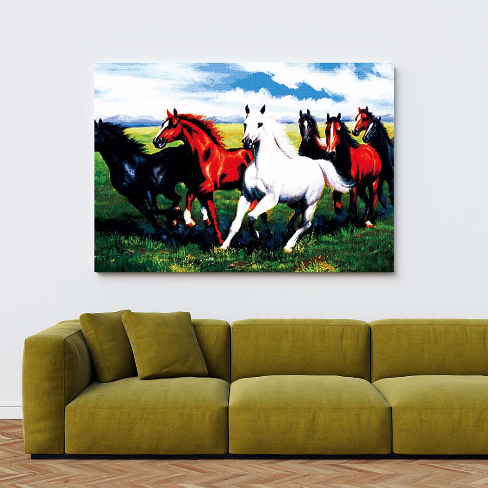 Kreuzstich -  Pferde auf der Weide | 100x50 cm - Diy - Fadenkunst