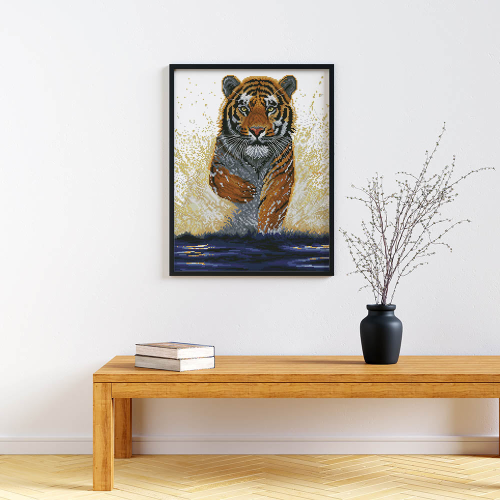 Kreuzstich - Tiger im Wasser | 50x40 cm - Diy - Fadenkunst