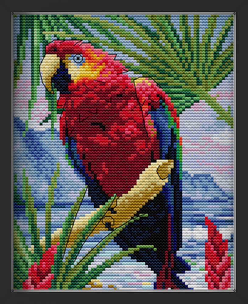 Kreuzstich - Papagei im Käfig | 20x40 cm - Diy - Fadenkunst