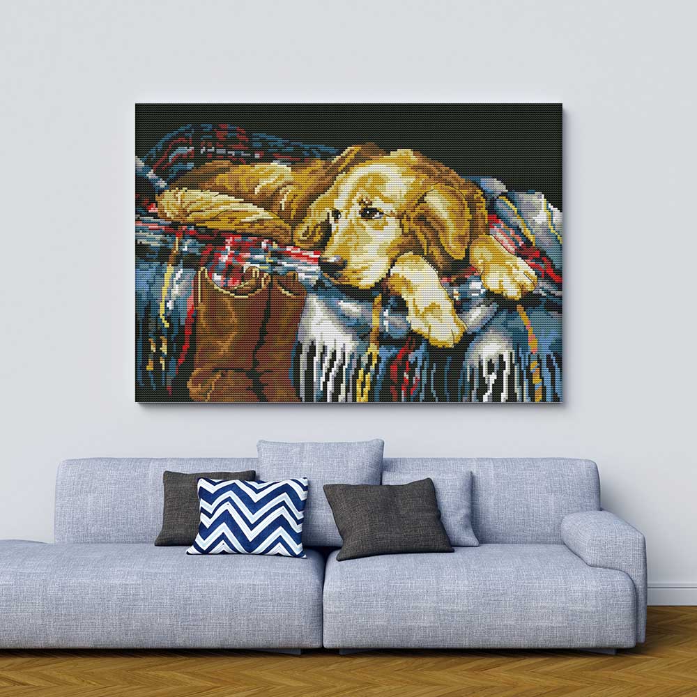 Kreuzstich - Hund auf der Lauer | 40x30 cm - Diy - Fadenkunst