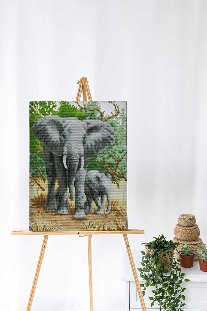 Kreuzstich - Elefantenmama mit Kind | 35x45 cm - Diy - Fadenkunst