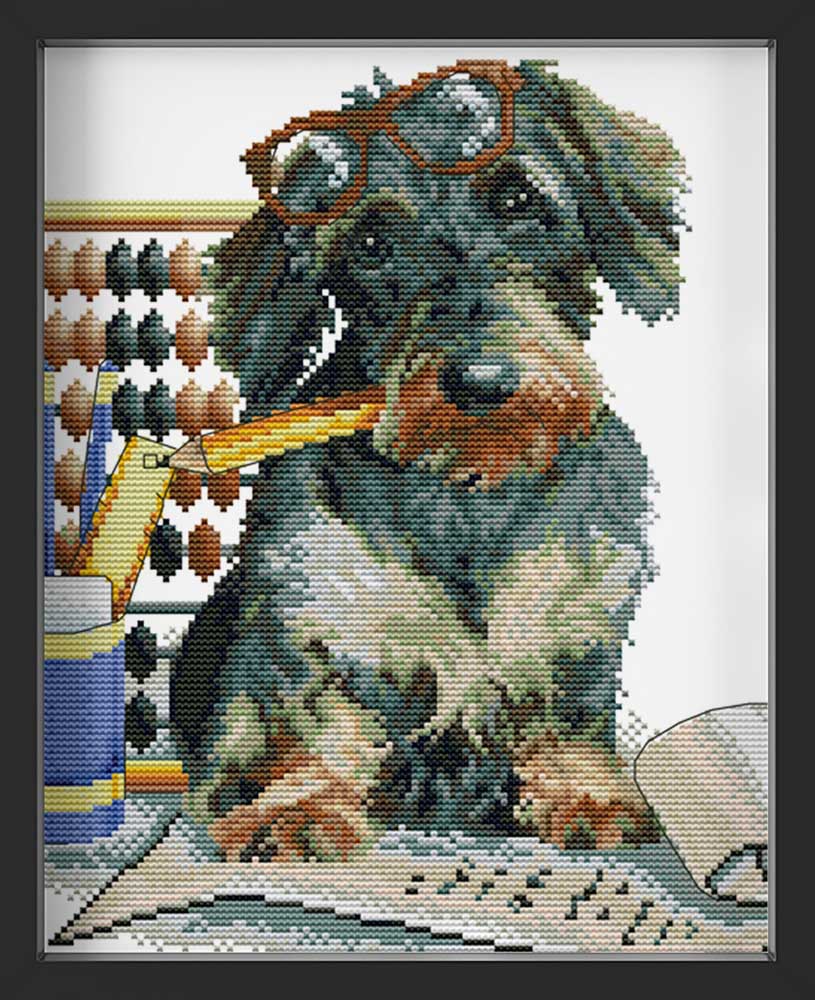 Kreuzstich - Hund Dackel  | 35x35 cm - Diy - Fadenkunst