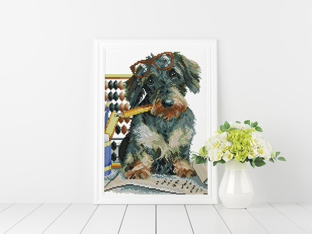 Kreuzstich - Hund Dackel  | 35x35 cm - Diy - Fadenkunst