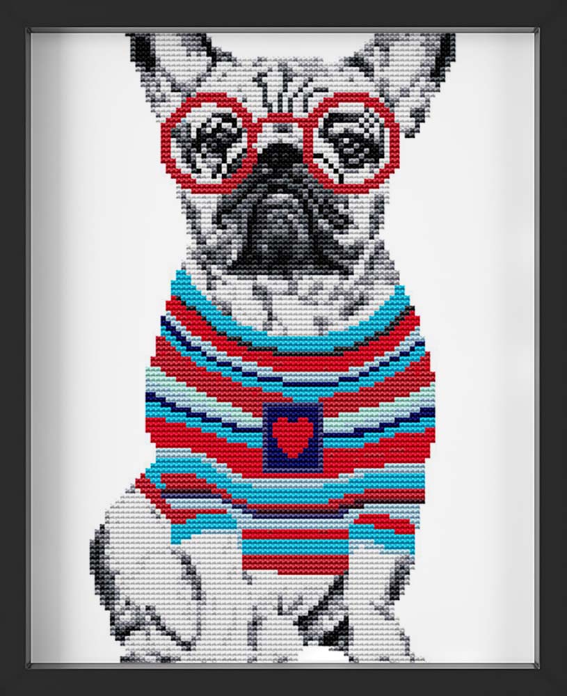 Kreuzstich - cooler Hund mit Brille | 30x35 cm - Diy - Fadenkunst