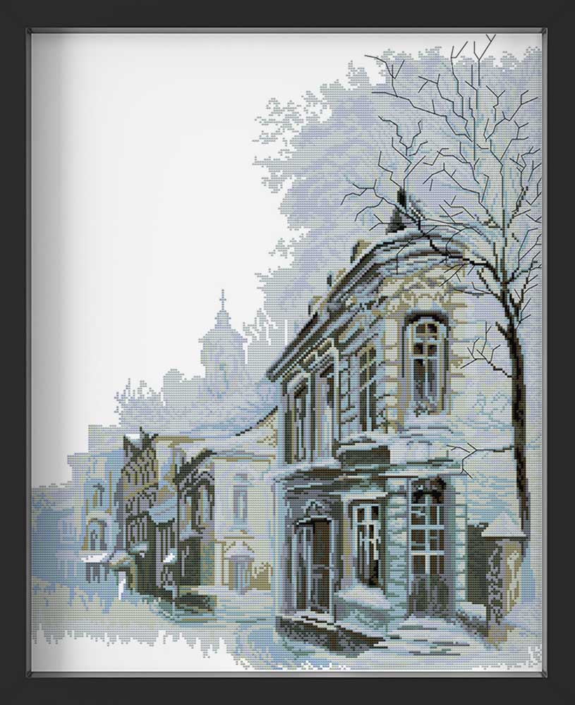 Kreuzstich - Schnee in der Stadt | 50x60 cm - Diy - Fadenkunst