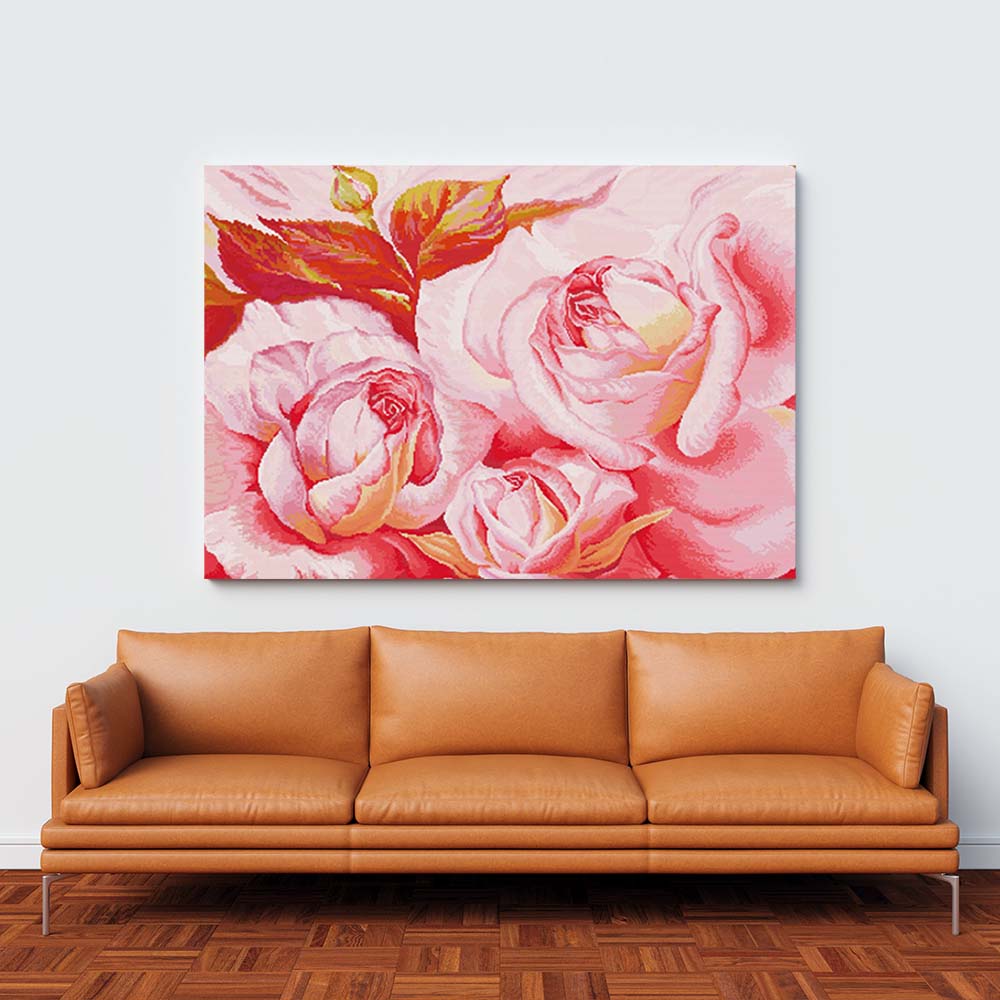 Kreuzstich -  rosa Rosen | 120x60 - Diy - Fadenkunst