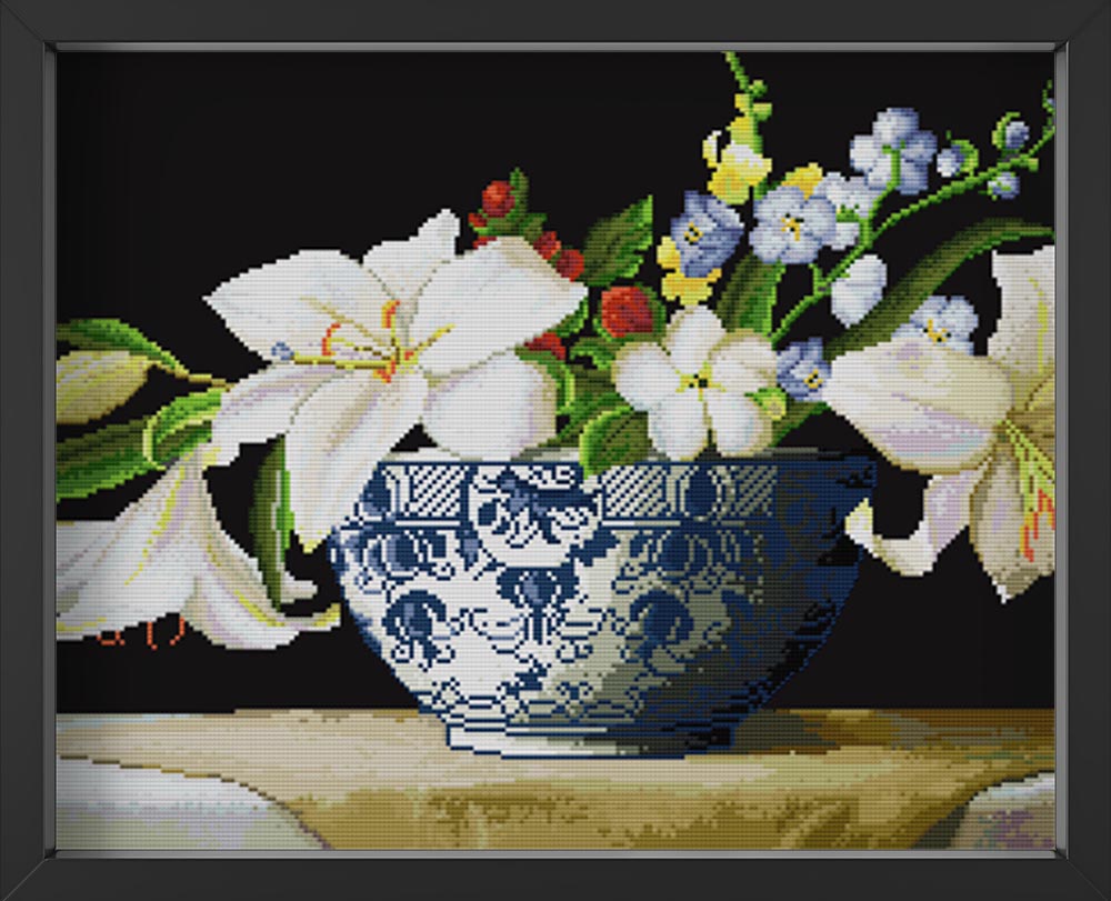 Kreuzstich -  tolle Blumenvase | 60x40 cm - Diy - Fadenkunst