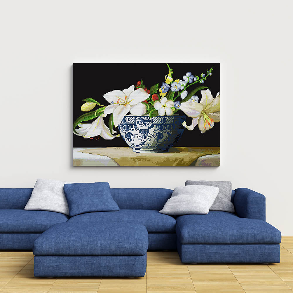 Kreuzstich -  tolle Blumenvase | 60x40 cm - Diy - Fadenkunst