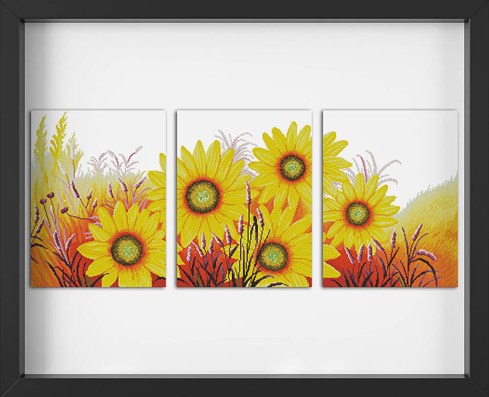 Kreuzstich -  drei schöne Sonnenblumen | 100x45 - Diy - Fadenkunst