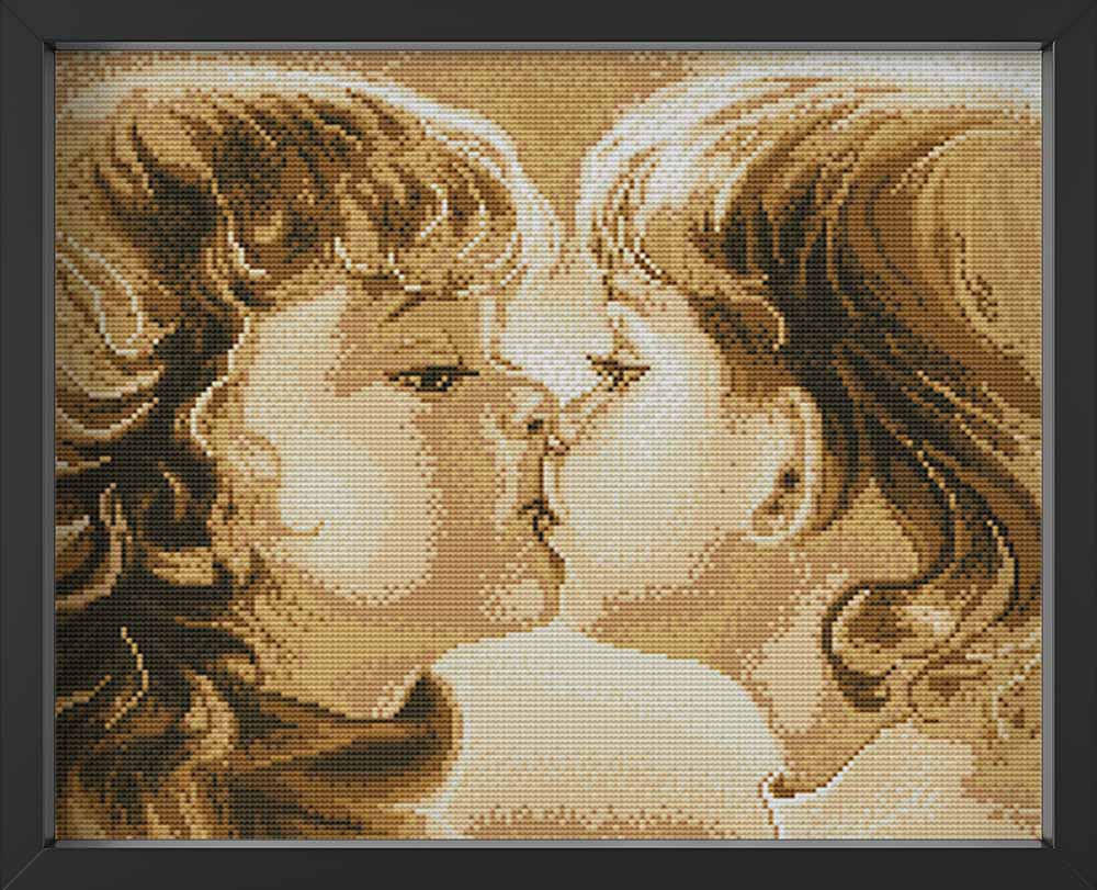 Kreuzstich - zwei Kinder am küssen | 50x30 - Diy - Fadenkunst