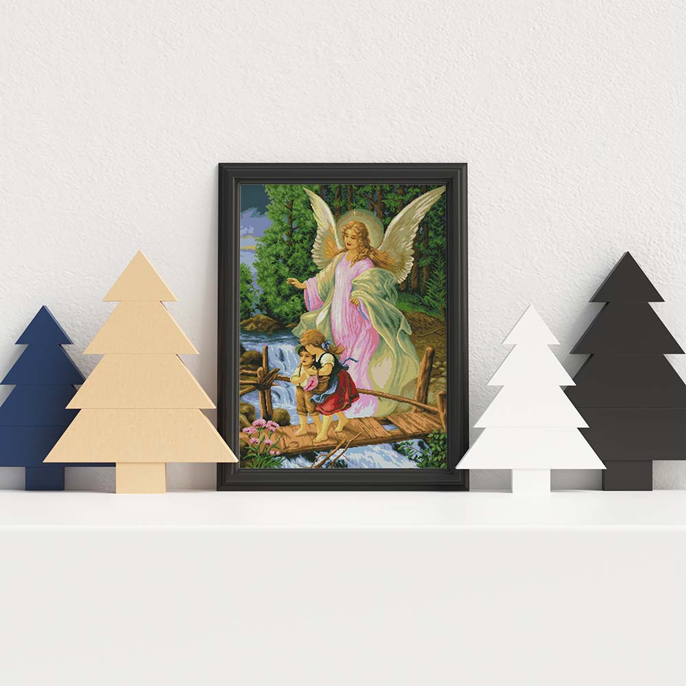 Kreuzstich - Engel mit zwei Kindern | 60x80 cm - Diy - Fadenkunst