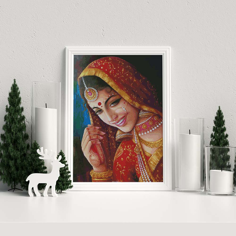 Kreuzstich - Indische Frau lächelt | 50x60 cm - Diy - Fadenkunst