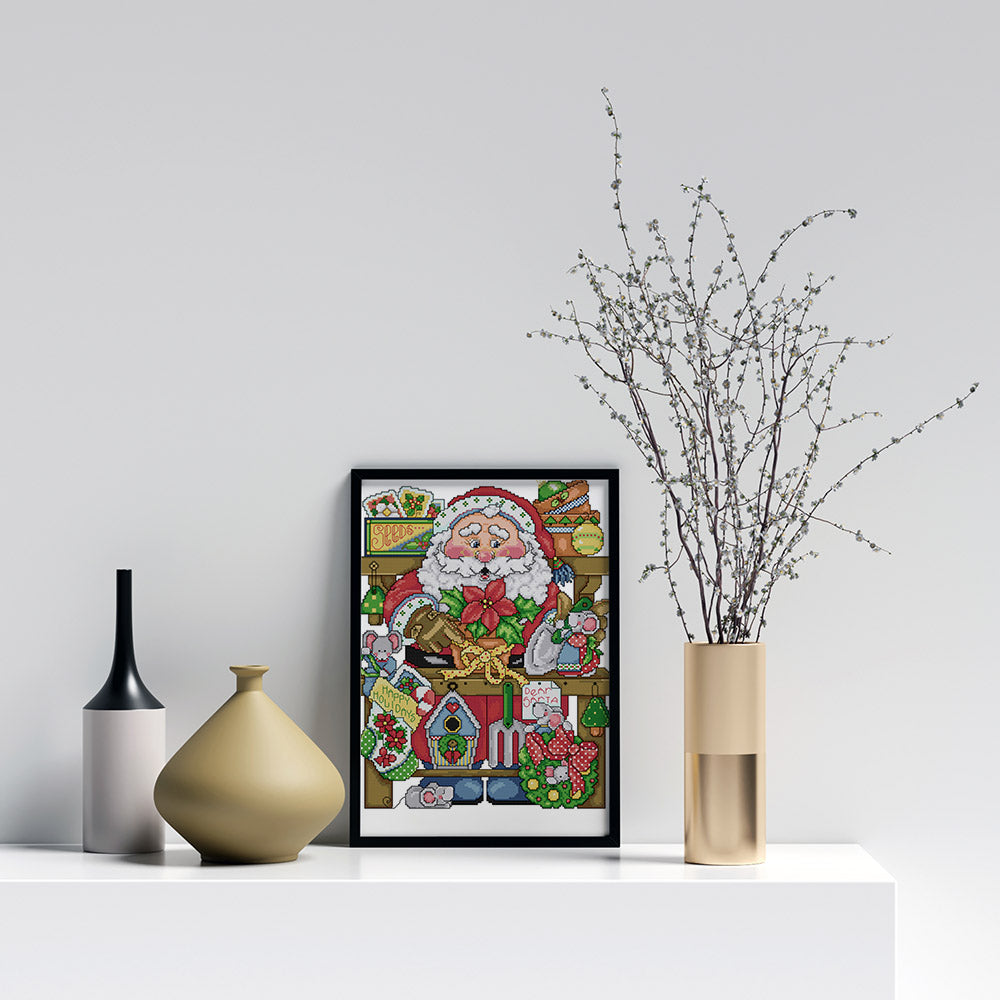 Kreuzstich - Weihnachtsmann mit vielen Geschenken | 30x35 cm - Diy - Fadenkunst
