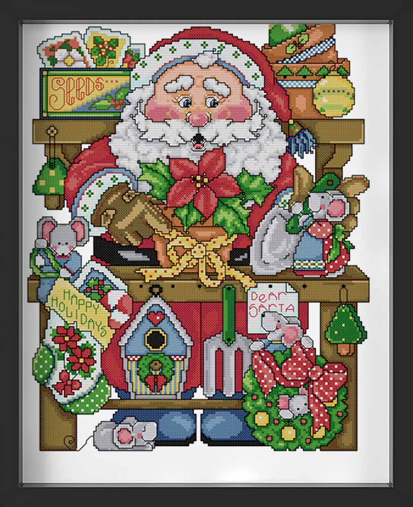 Kreuzstich - Weihnachtsmann mit vielen Geschenken | 30x35 cm - Diy - Fadenkunst