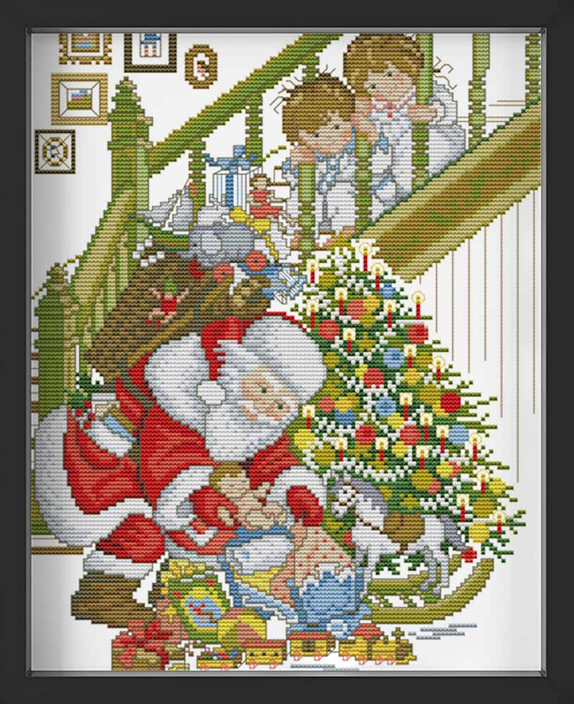 Kreuzstich - Weihnachtsmann bringt Geschenke | 30x40 cm - Diy - Fadenkunst