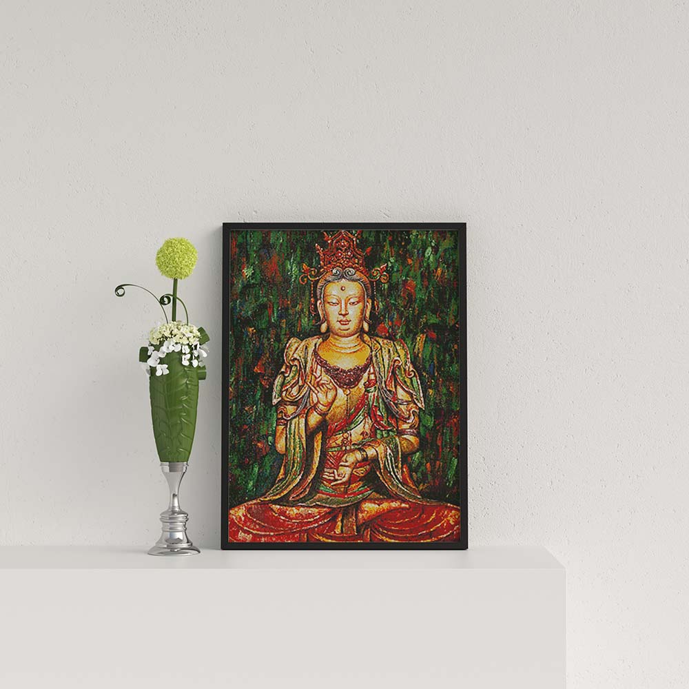 Kreuzstich - Buddha grün | 60x70 cm - Diy - Fadenkunst