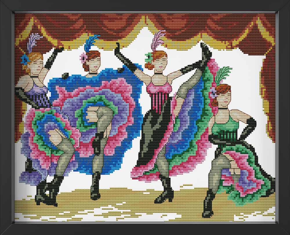 Kreuzstich -  Frauen mit tollen Kleidern tanzen | 40x30 cm - Diy - Fadenkunst