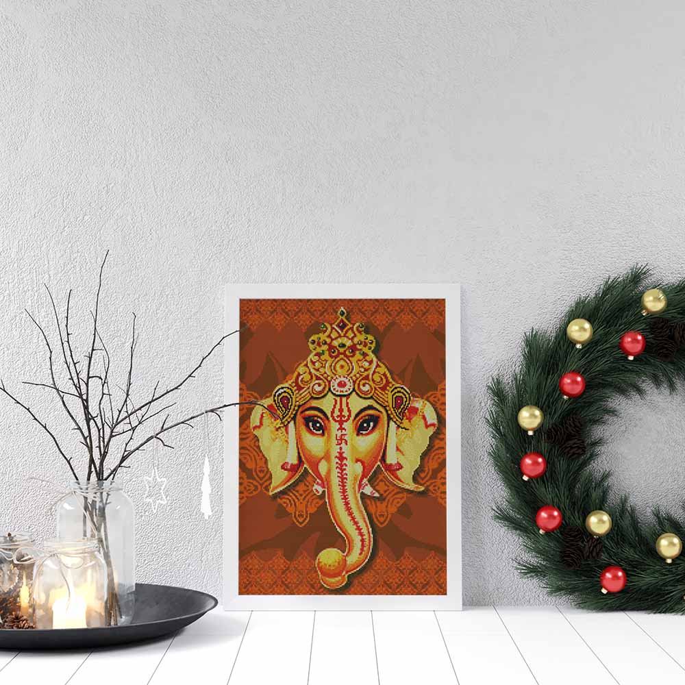 Kreuzstich - Buddhistischer Elefant | 40x50 cm - Diy - Fadenkunst