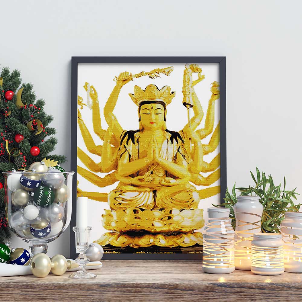 Kreuzstich - Buddha gold | 60x60 cm - Diy - Fadenkunst