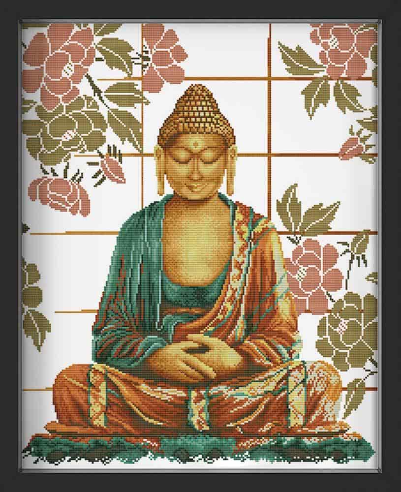 Kreuzstich - Der Buddha | 40x50 cm - Diy - Fadenkunst