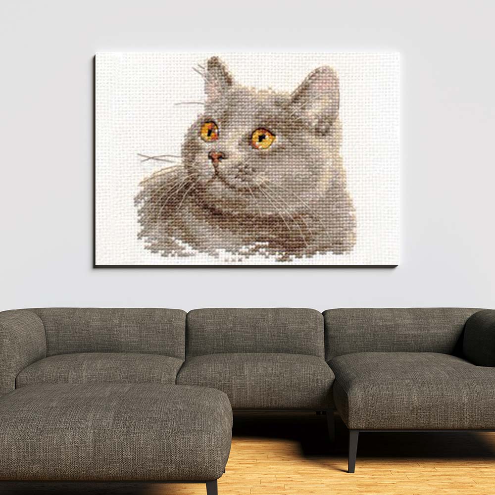 Kreuzstich - Britische Katze | 15x15 cm - Diy - Fadenkunst
