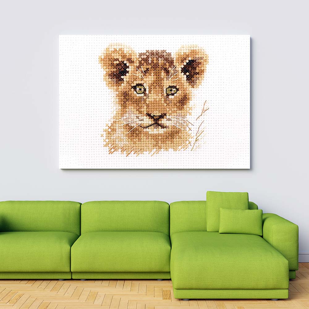 Kreuzstich - Tierportraits Löwenjunges | 10x10 cm - Diy - Fadenkunst