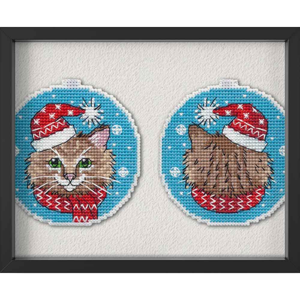 Kreuzstich - Weihnachts Katze | 10x10 cm - Diy - Fadenkunst