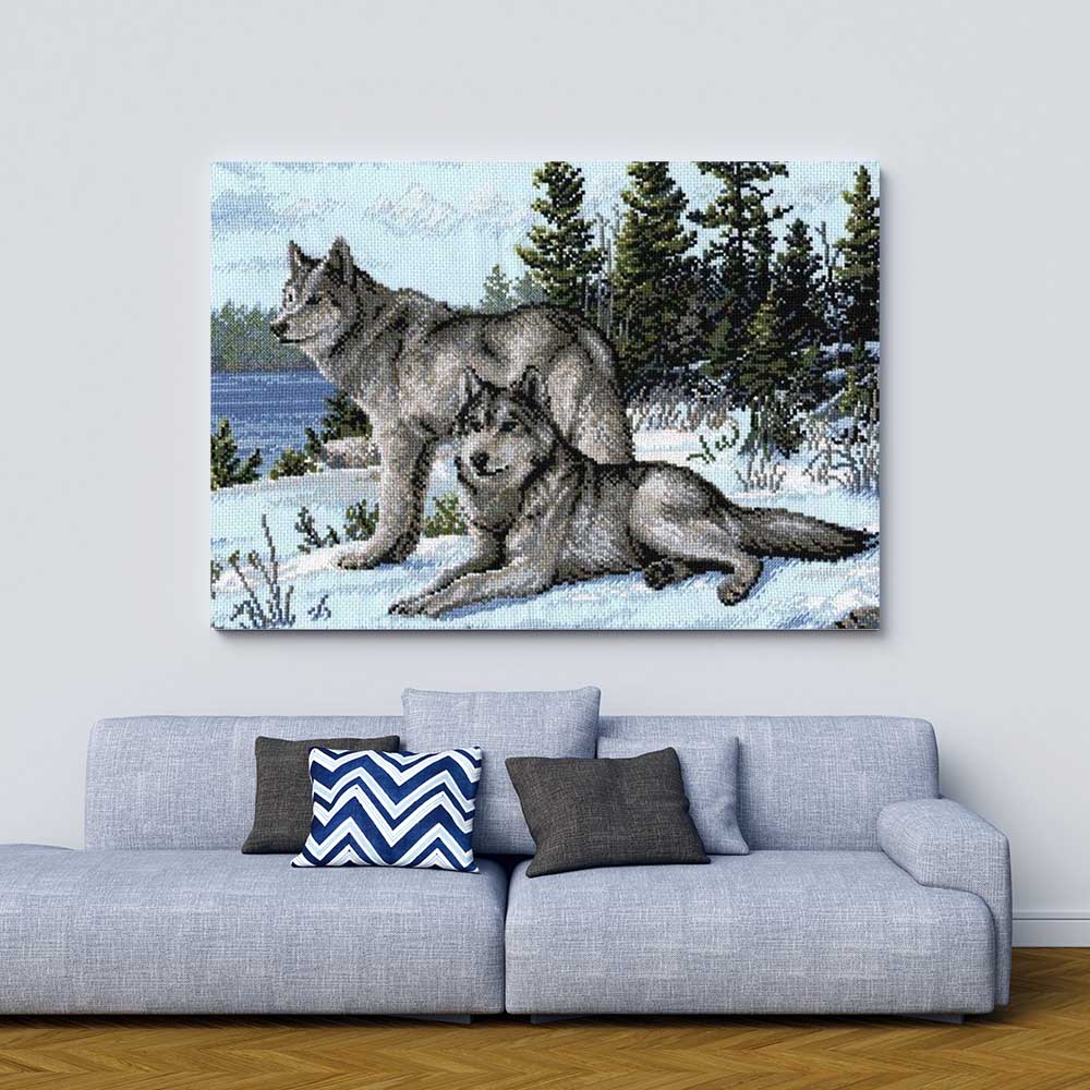 Kreuzstich - Wölfe | 40x30 cm - Diy - Fadenkunst