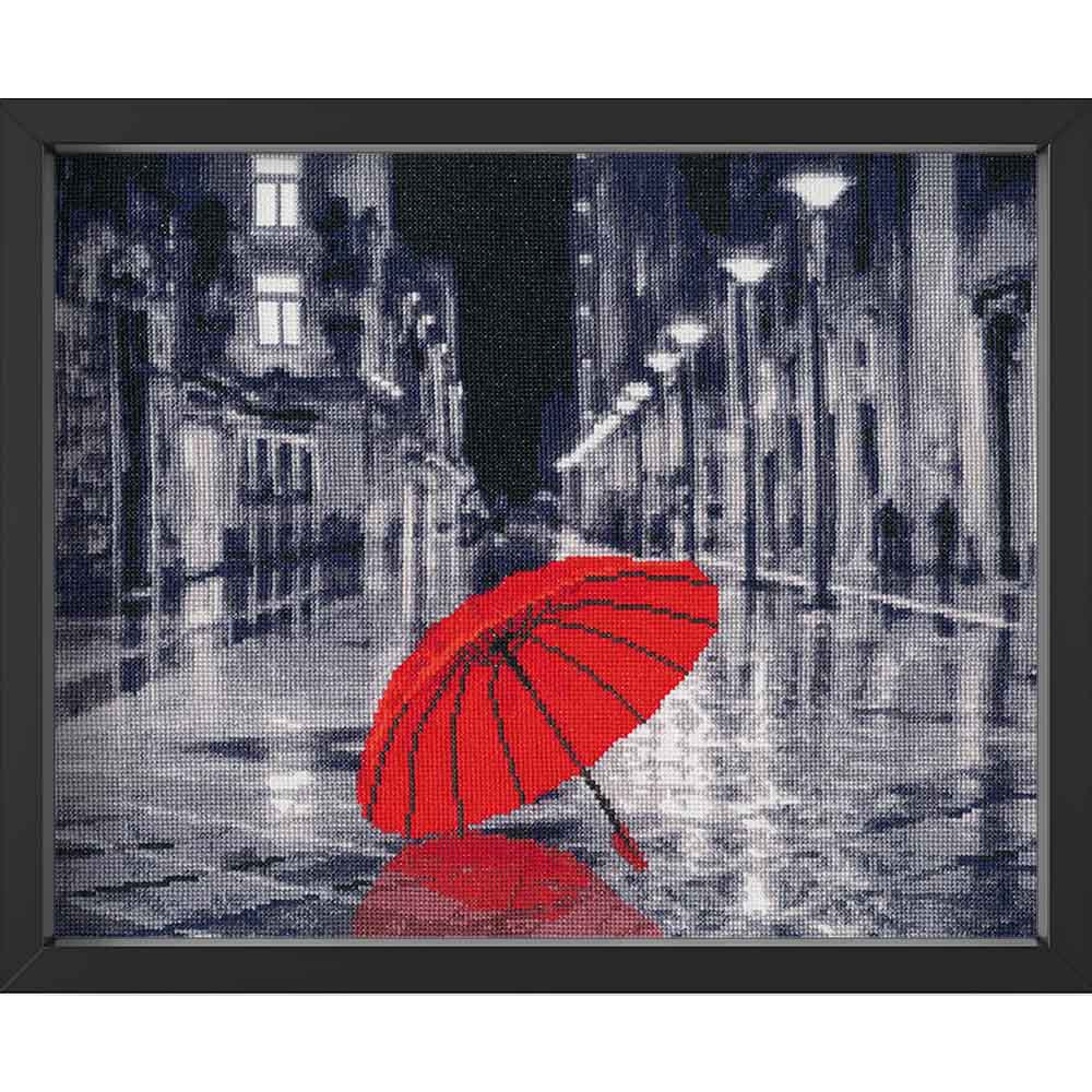 Kreuzstich - Roter Regenschirm | 25x40 cm - Diy - Fadenkunst
