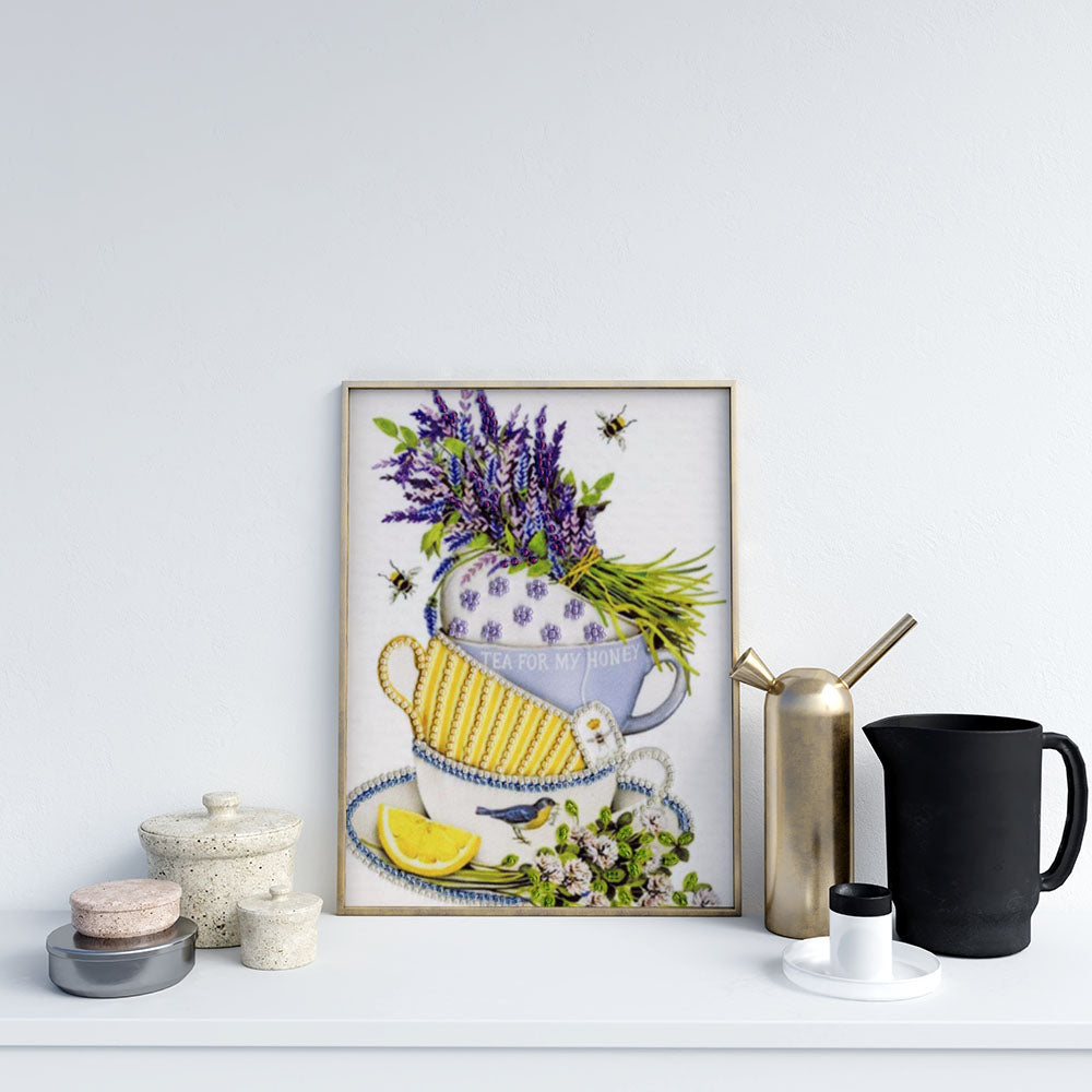 Kreuzstich - Lavendel Tee | 20x20 cm - Diy - Fadenkunst