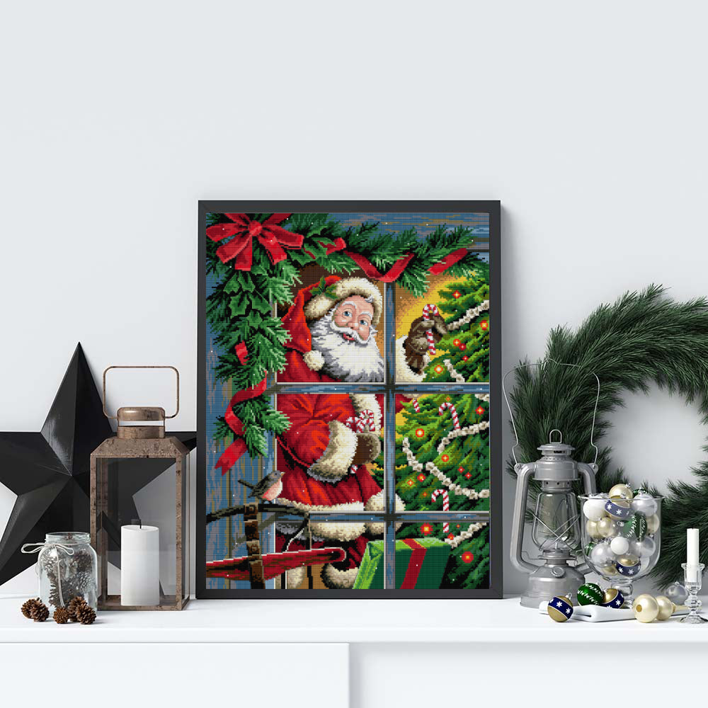Kreuzstich | Weihnachtsmann am Baum  - 42 x 53 cm