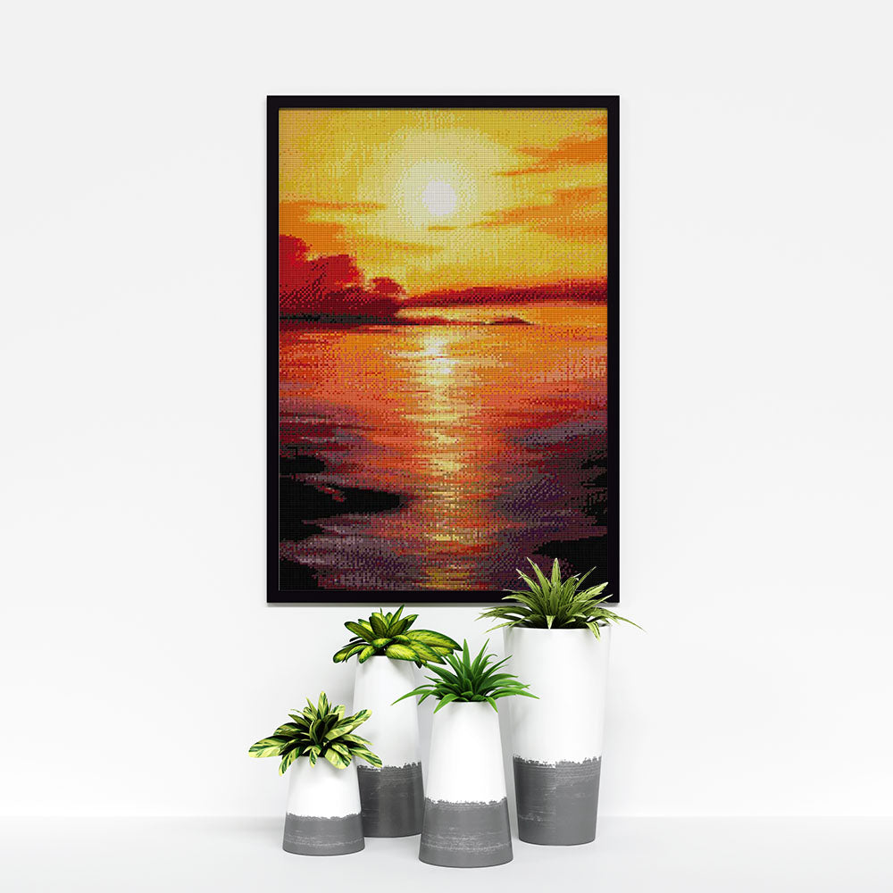 Kreuzstich - Sonnenuntergang auf dem Wasser | 55x55 cm