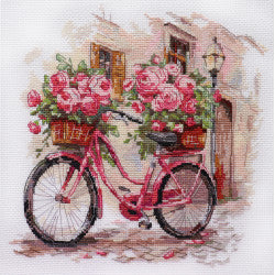 Kreuzstich | Blumen Fahrrad -  23x23 cm