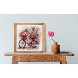 Kreuzstich | Blumen Fahrrad -  23x23 cm