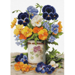 Kreuzstich | Stiefmütterchen in Vase -  23x30 cm
