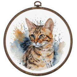 Kreuzstich inkl. Holzrahmen | Bengalische Katze 16x16 cm