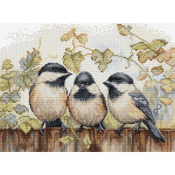 Kreuzstich | Drei Meisen auf dem Zaun -  24x17 cm
