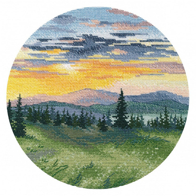 Kreuzstich -  | Sonnenuntergang in den Bergen  20x20 cm