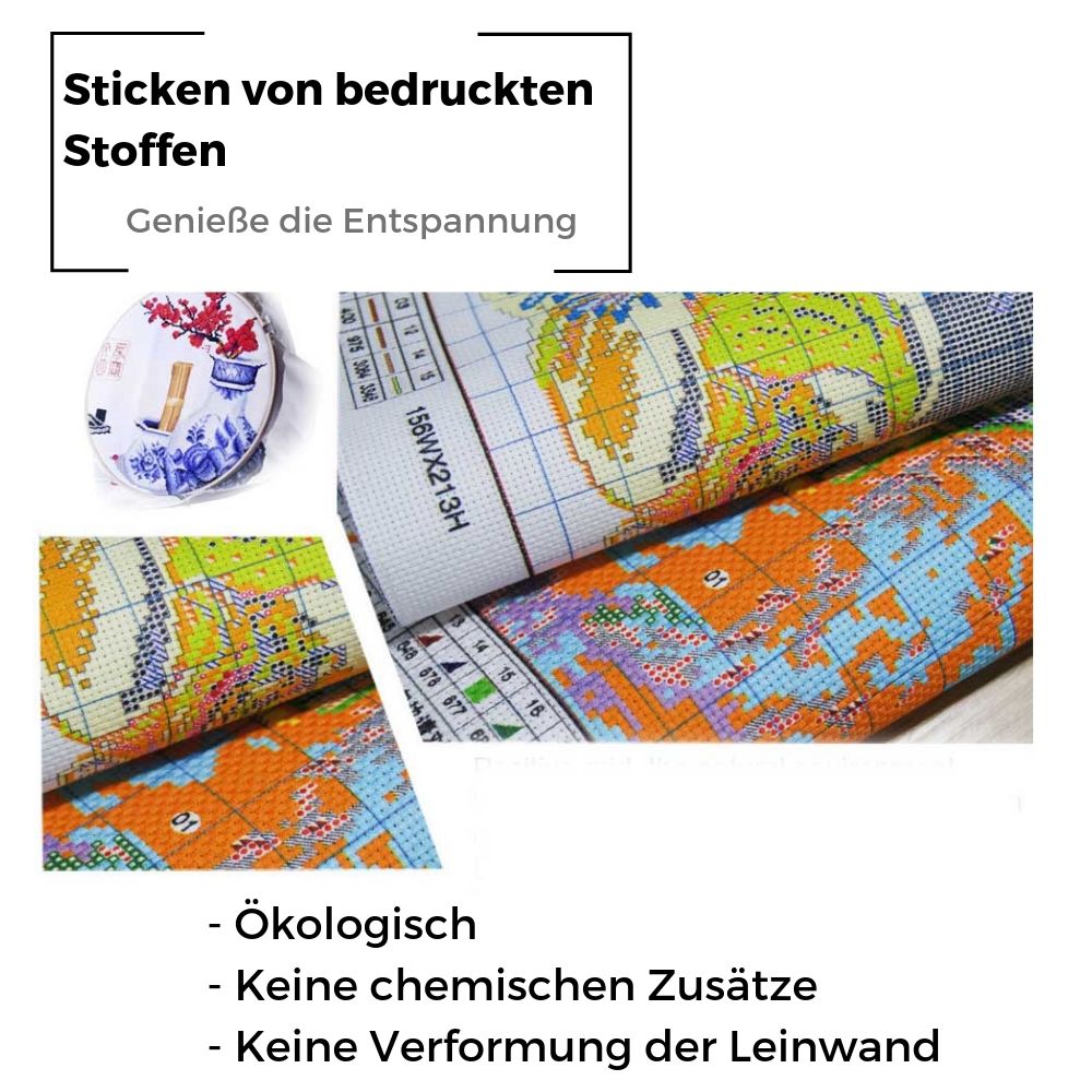 Kreuzstich - Schneemann mit Reh & Fuchs | 20x30 cm - Diy - Fadenkunst