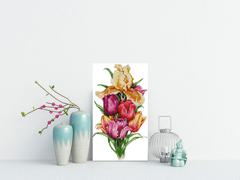 Kreuzstich | Bunte Tulpen - 17 x 30 cm