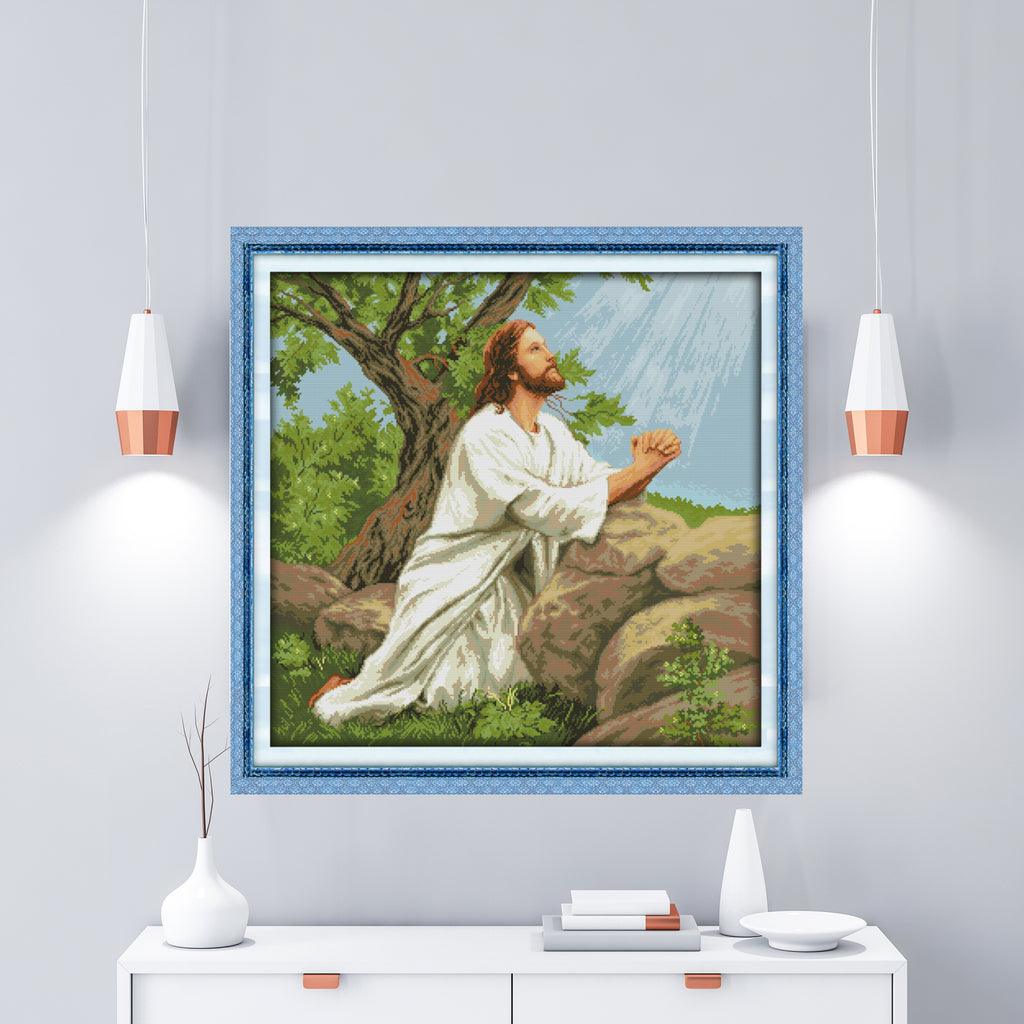 Kreuzstich -  | Jesus beim Beten  62 x 61 cm