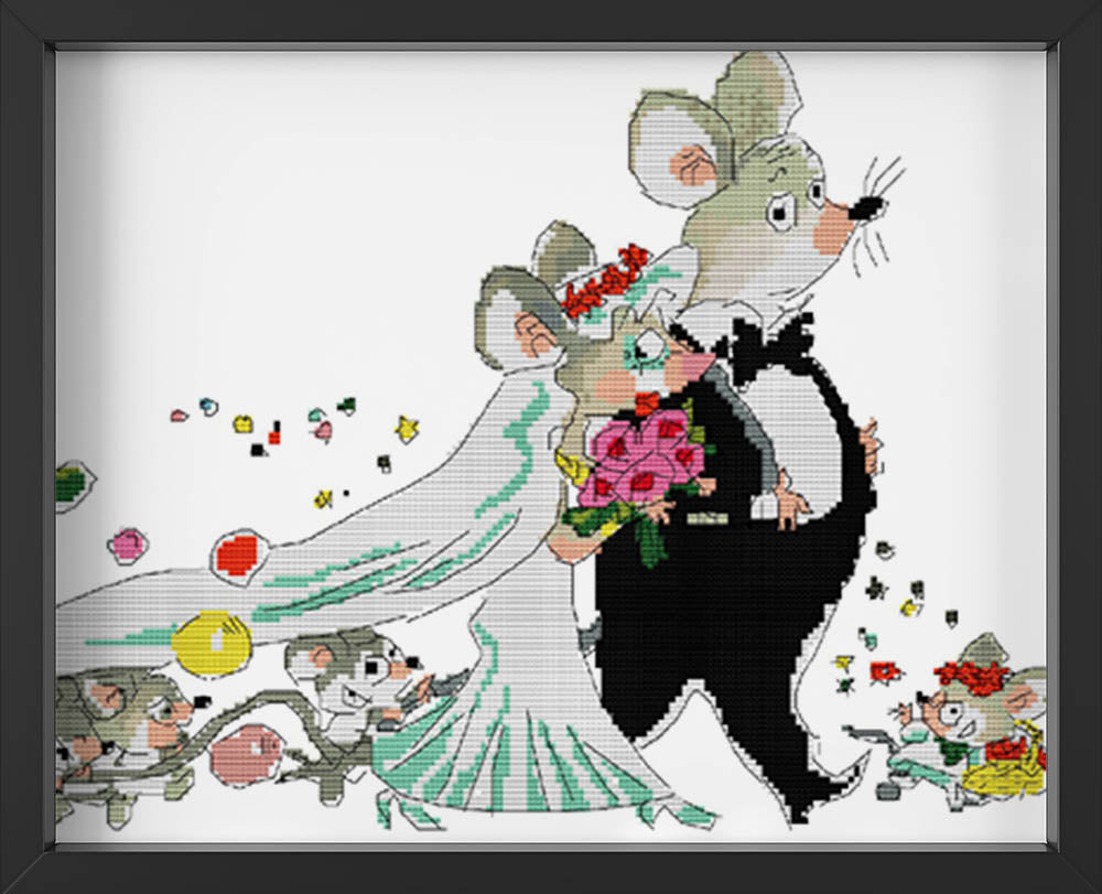 Kreuzstich -  Hochzeit süße Mäuse | 60x30 cm - Diy - Fadenkunst