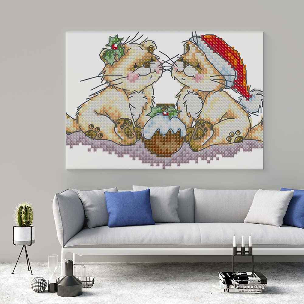 Kreuzstich -  süße Katzen feiern Weihnachten | 20x15 cm - Diy - Fadenkunst