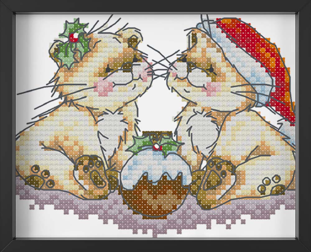 Kreuzstich -  süße Katzen feiern Weihnachten | 20x15 cm - Diy - Fadenkunst
