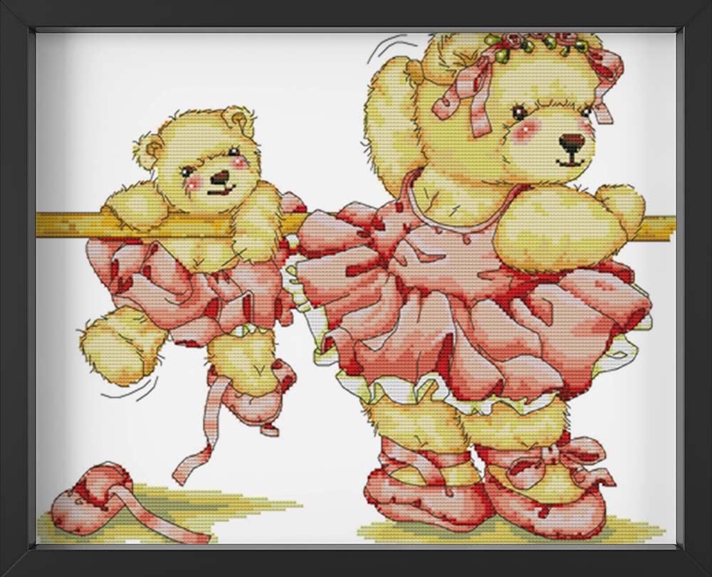 Kreuzstich -  Teddys tanzen Ballette | 60x30 cm - Diy - Fadenkunst