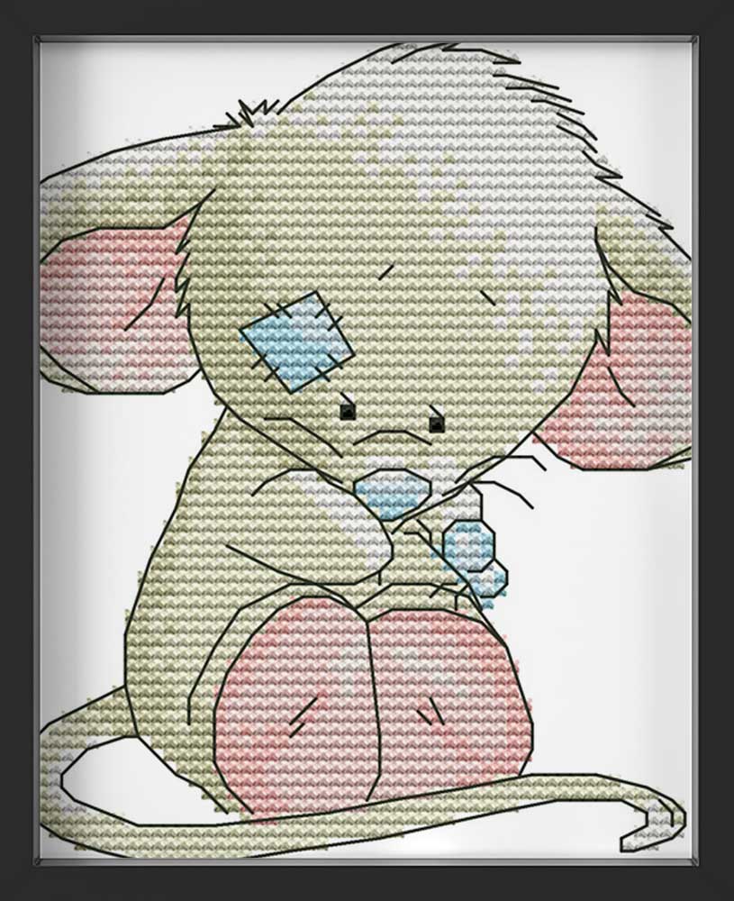Kreuzstich -  kleines graues Kuscheltier | 15x15 cm - Diy - Fadenkunst